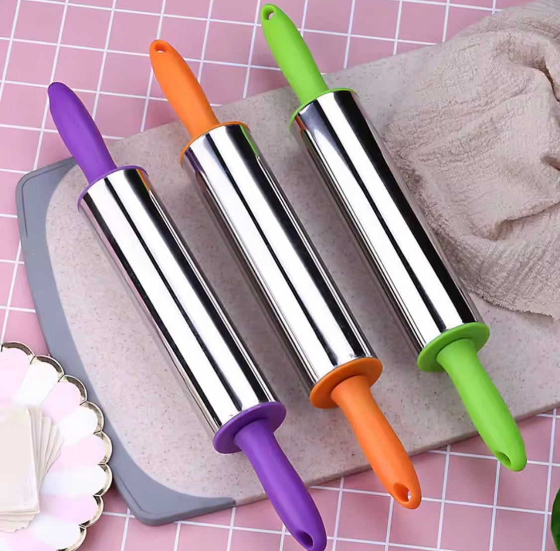 Durable Stainless Steel Dough Roller, Dumpling Skin Pressing Flour Stick Baking Tool, Kitchen Roti Belan, Non Stick Surface Baking Roller, Kitchen Cooking Accessories Durable Stainless Steel Dough Roller, Dumpling Skin Pressing Flour Stick Baking Tool, Kitchen Roti Belan, Non Stick Surface Baking Roller, Kitchen Cooking Accessories